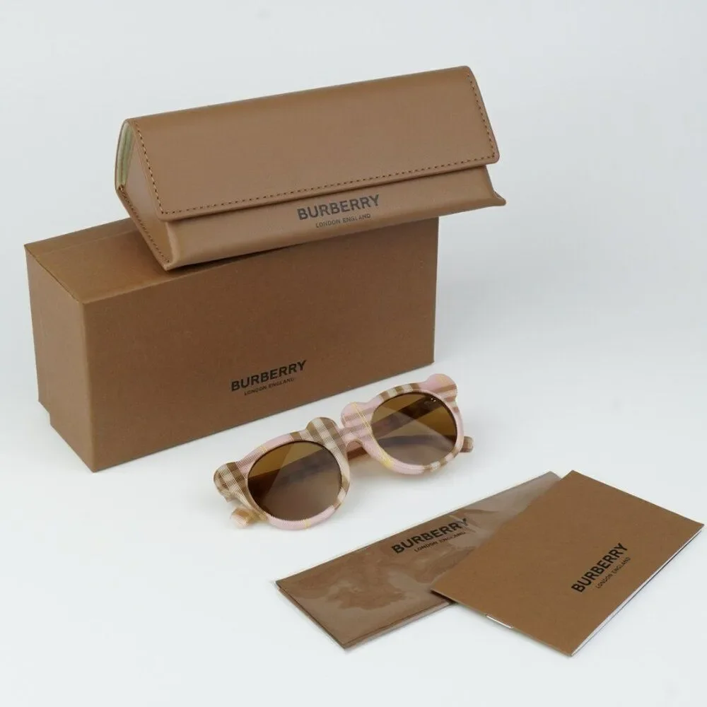 NEW Burberry JB4355 KIDS 397273 Check Pink Bronze  Round Unisex Sunglasses